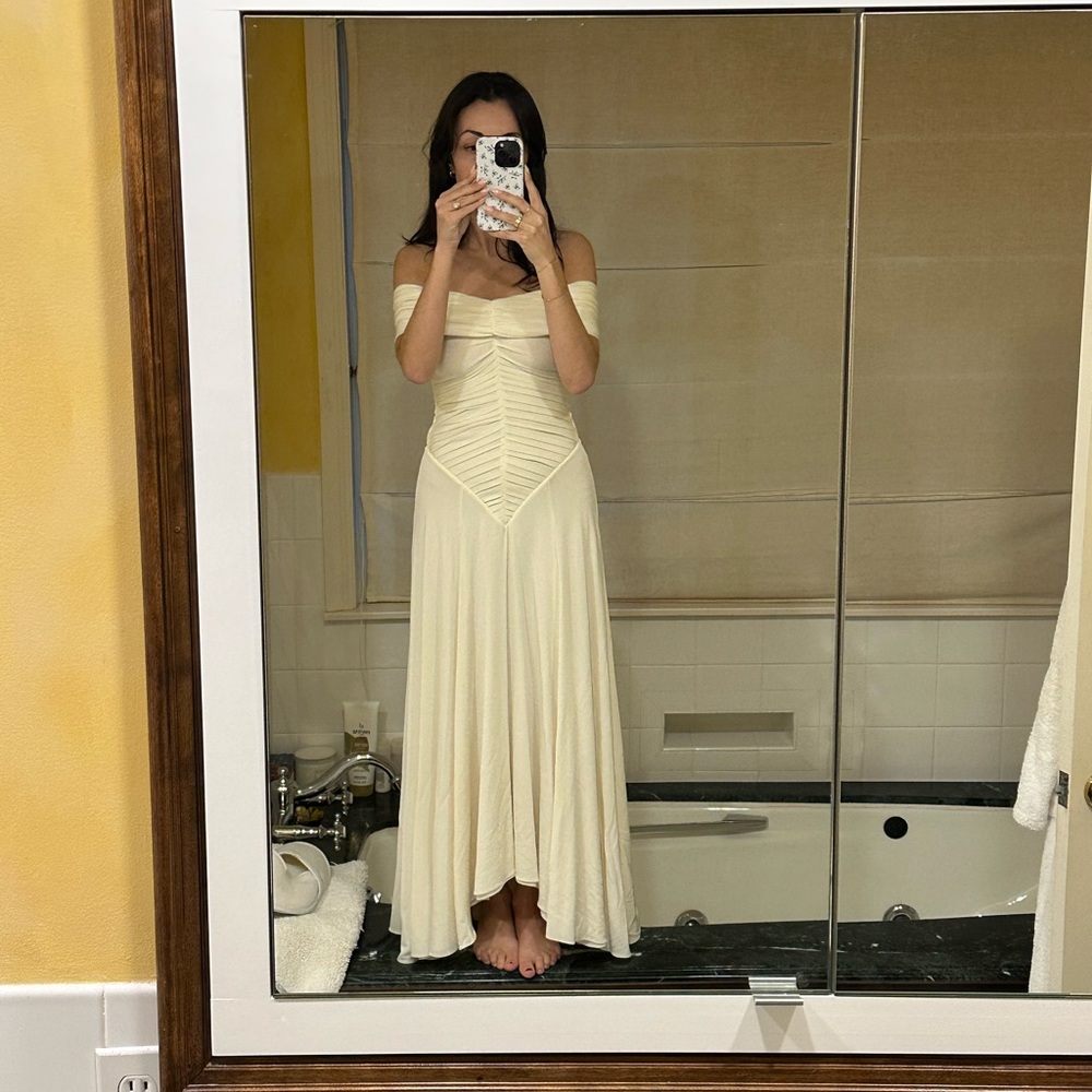 Khaite The Punzel Off-The-Shoulder Dress, Size XS in Ivory